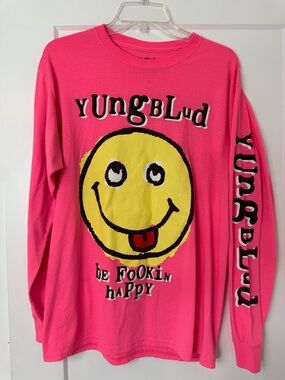 Yungblud Pink Long Sleeve Graphic Tee - Be Fookin Happy